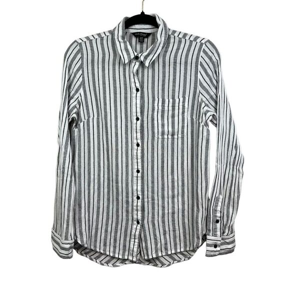 Lucky Brand‎ Womens Shirt Button Up Hi Low Hem Chambray Back Grey White Size S/P - Picture 1 of 5